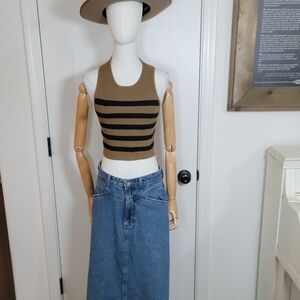 House of Harlow 1960 Black & Brown Ribbed Knit Crop Top Size M